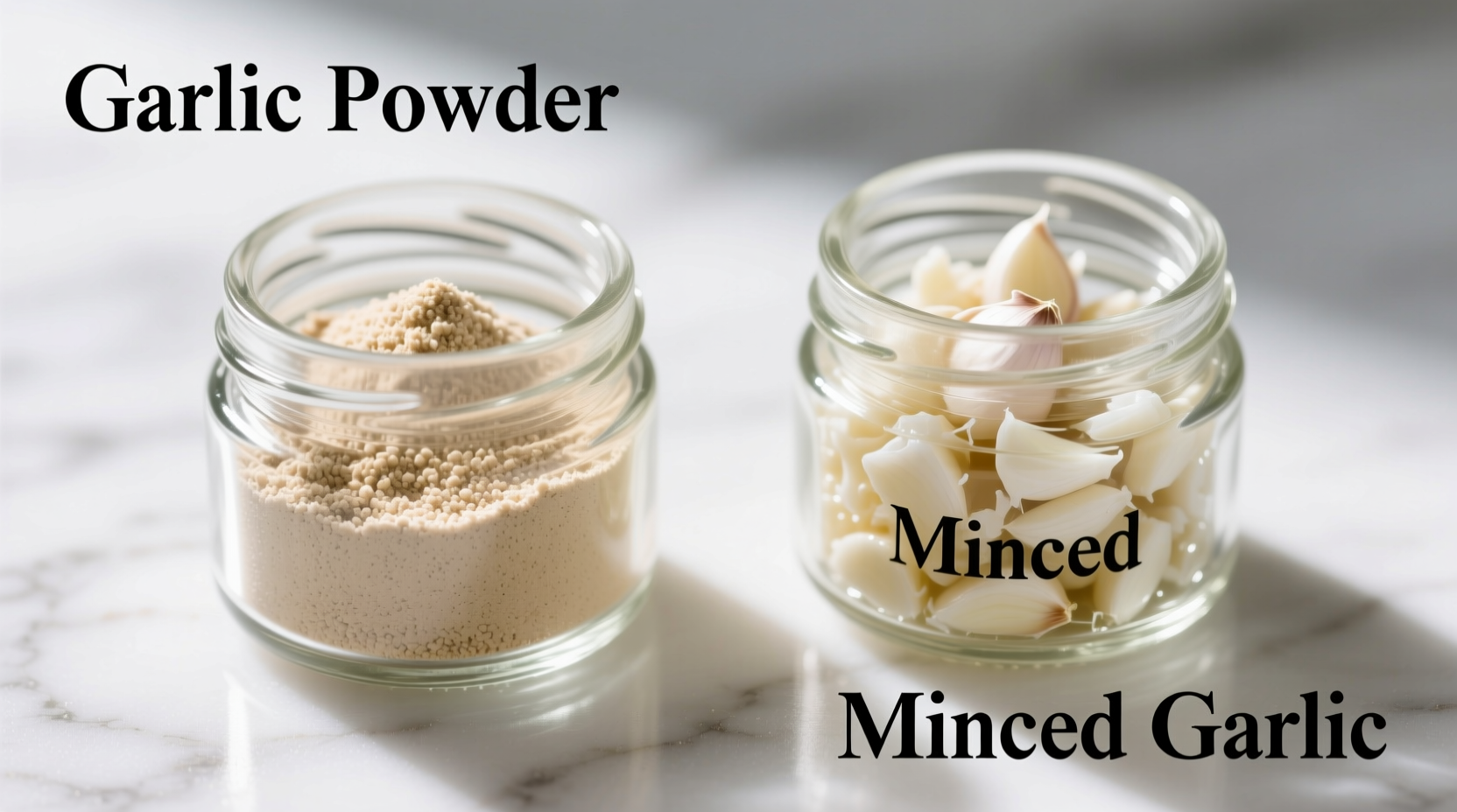 Garlic powder and minced garlic side by side comparison