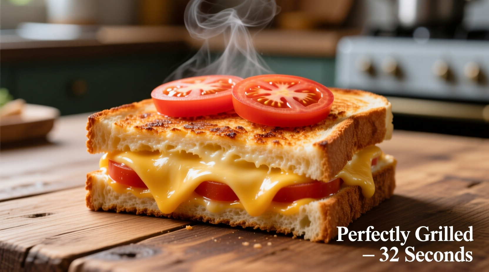 Perfect grilled cheese sandwich with tomato slices