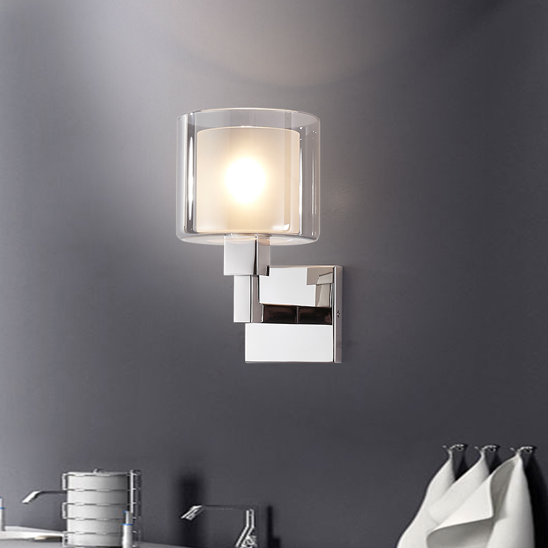 Indoor Wall Sconce 1 Light Wall Mount Light with Clear Glass Contemporary Chrome Bathroom Vanity Wall Light