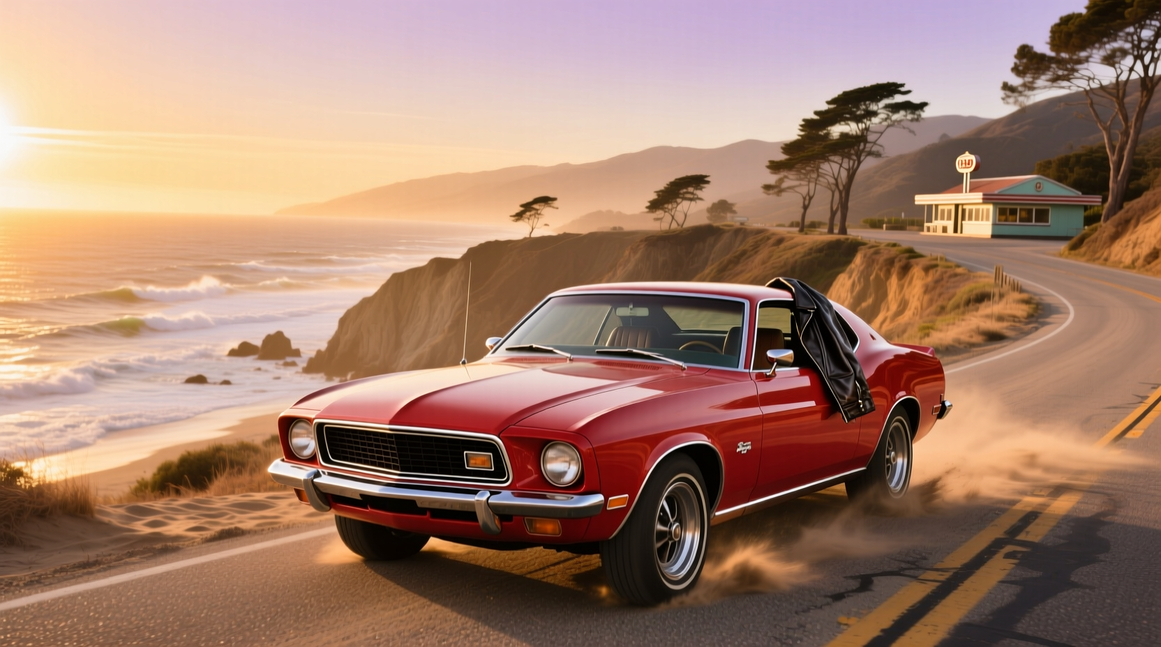 1974 Mustang II hatchback shown in silver with black racing stripes