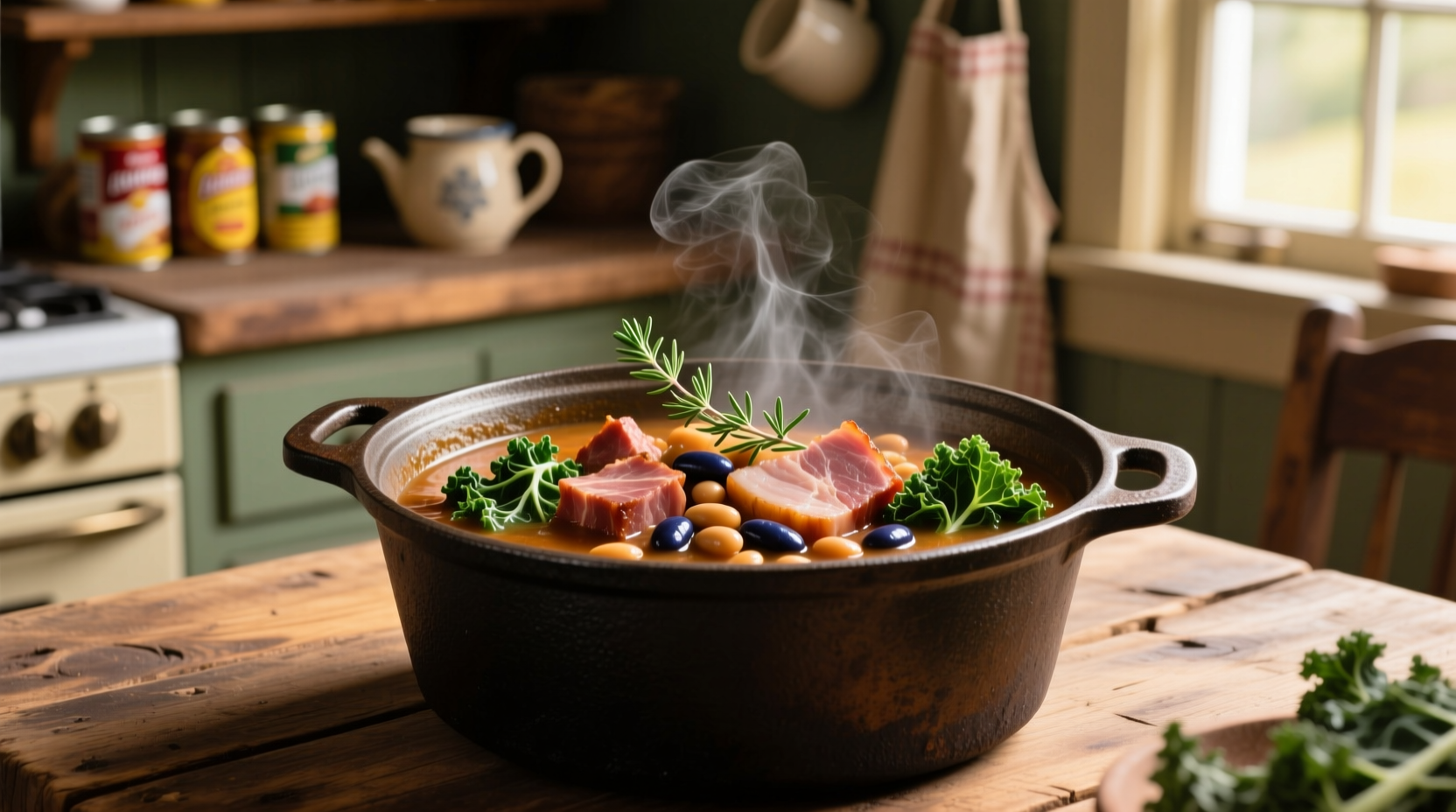 holiday leftovers ham bean and kale stew