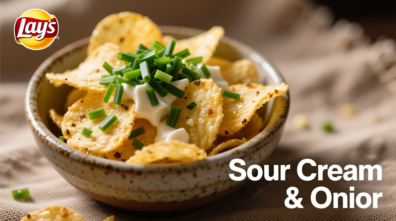 Lay's Sour Cream and Onion chips in a bowl with fresh chives