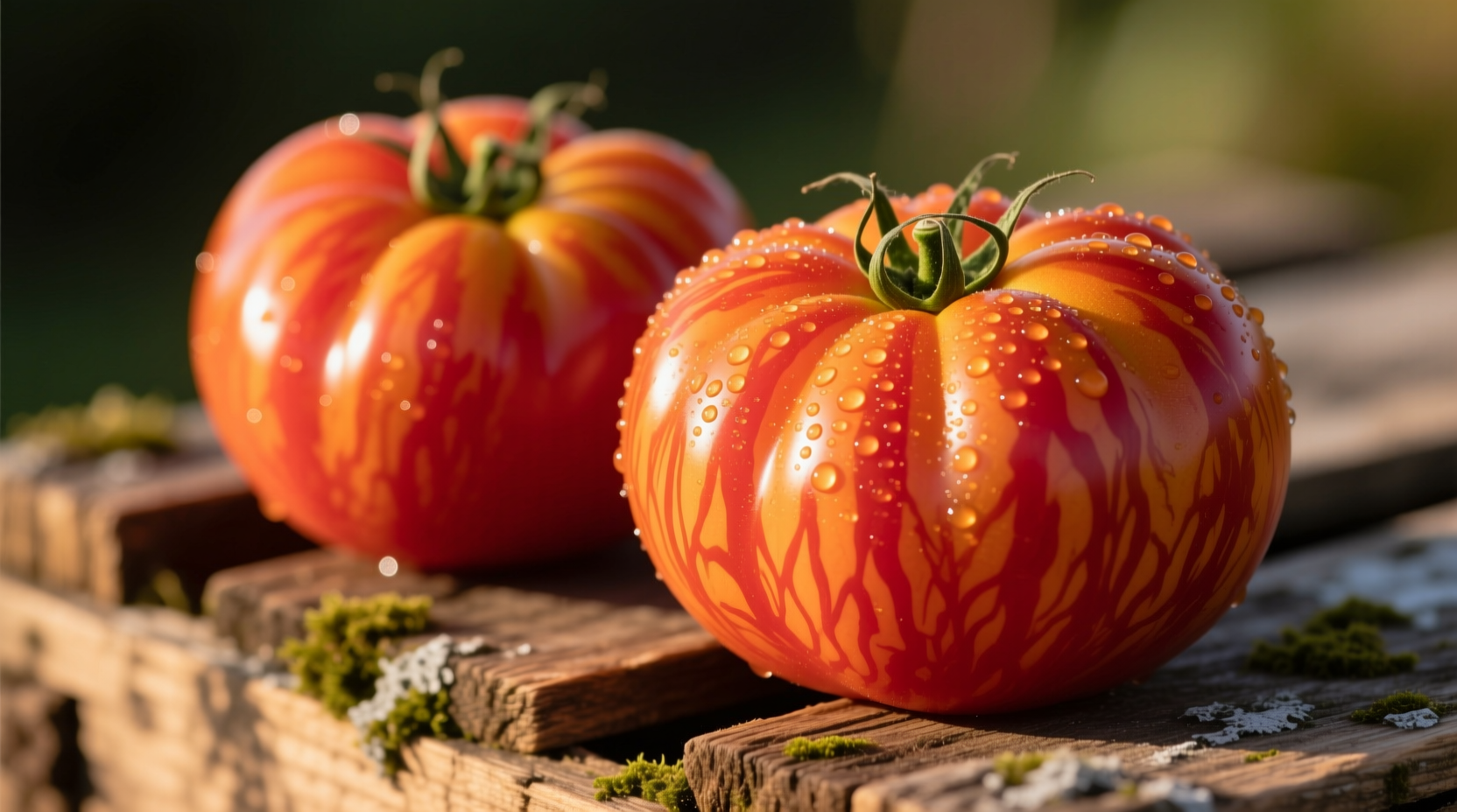 Ripe Hillbilly tomatoes showing distinctive orange-red marbling
