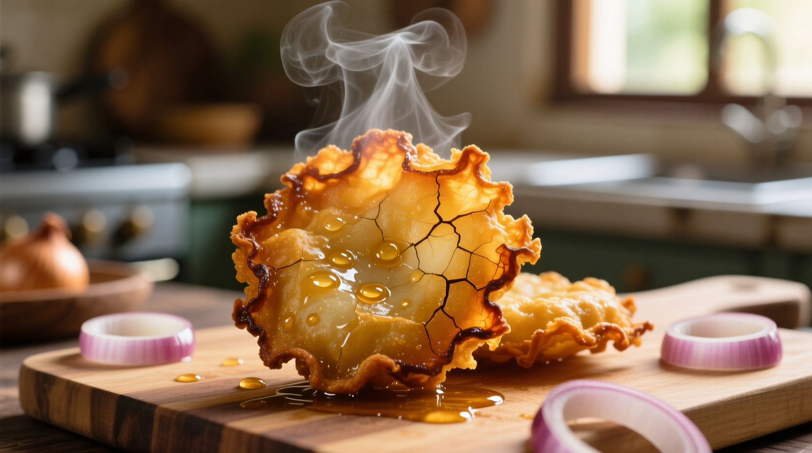 Freshly fried onion baji with golden crispy exterior