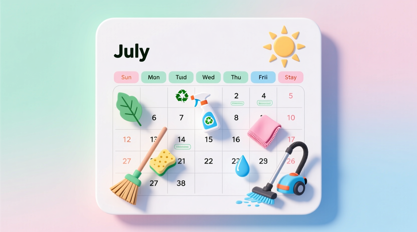 come clean free cleaning calendar july
