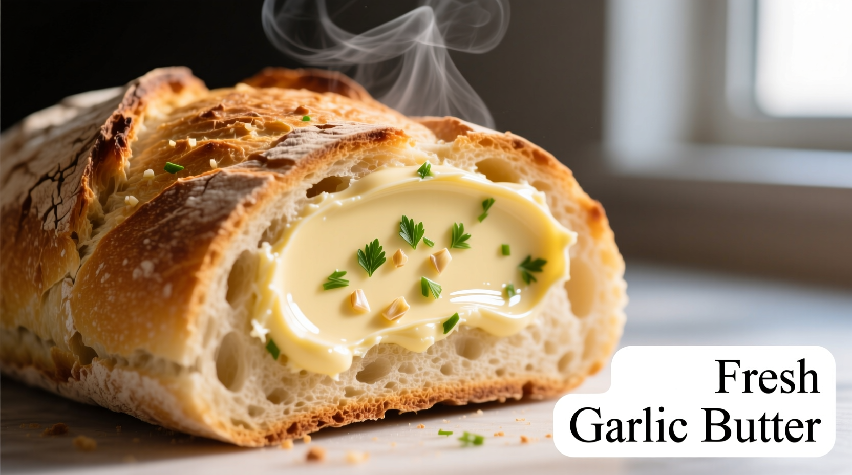 Frische Knoblauchbutter auf warmem Brot