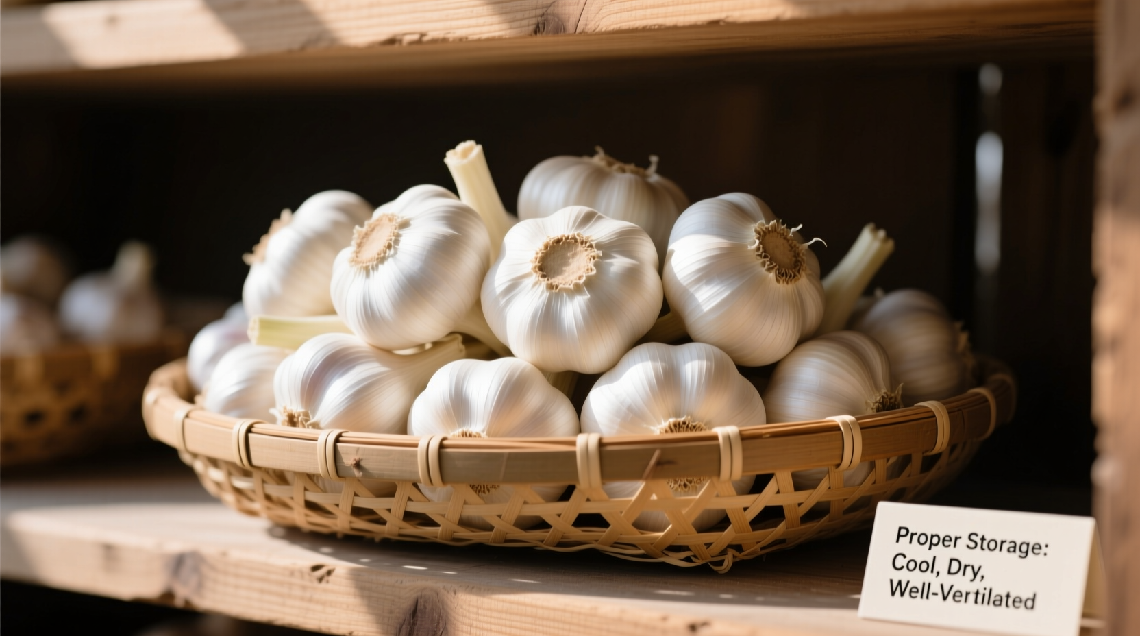 Fresh garlic bulbs showing proper storage conditions