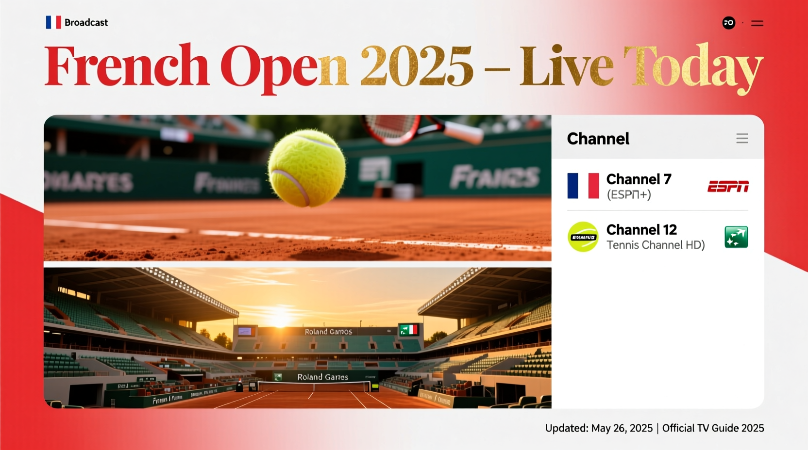 what channel is the french open on today