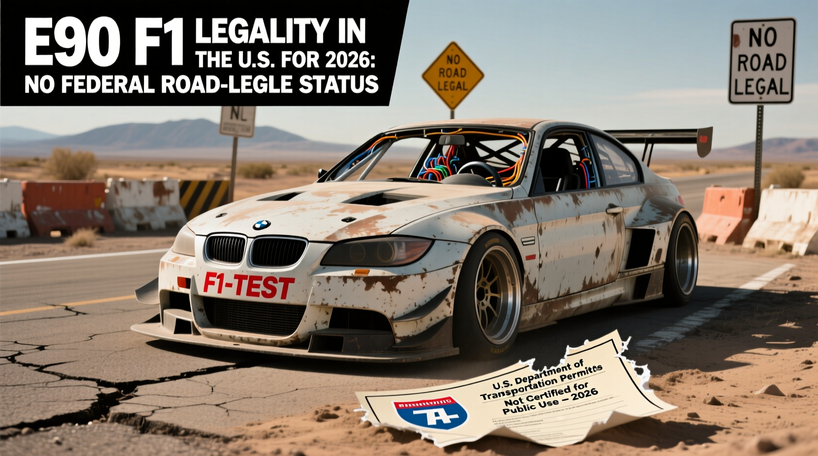 E90 F1 Legality in the U.S. for 2026: No Federal Road-Legal Status