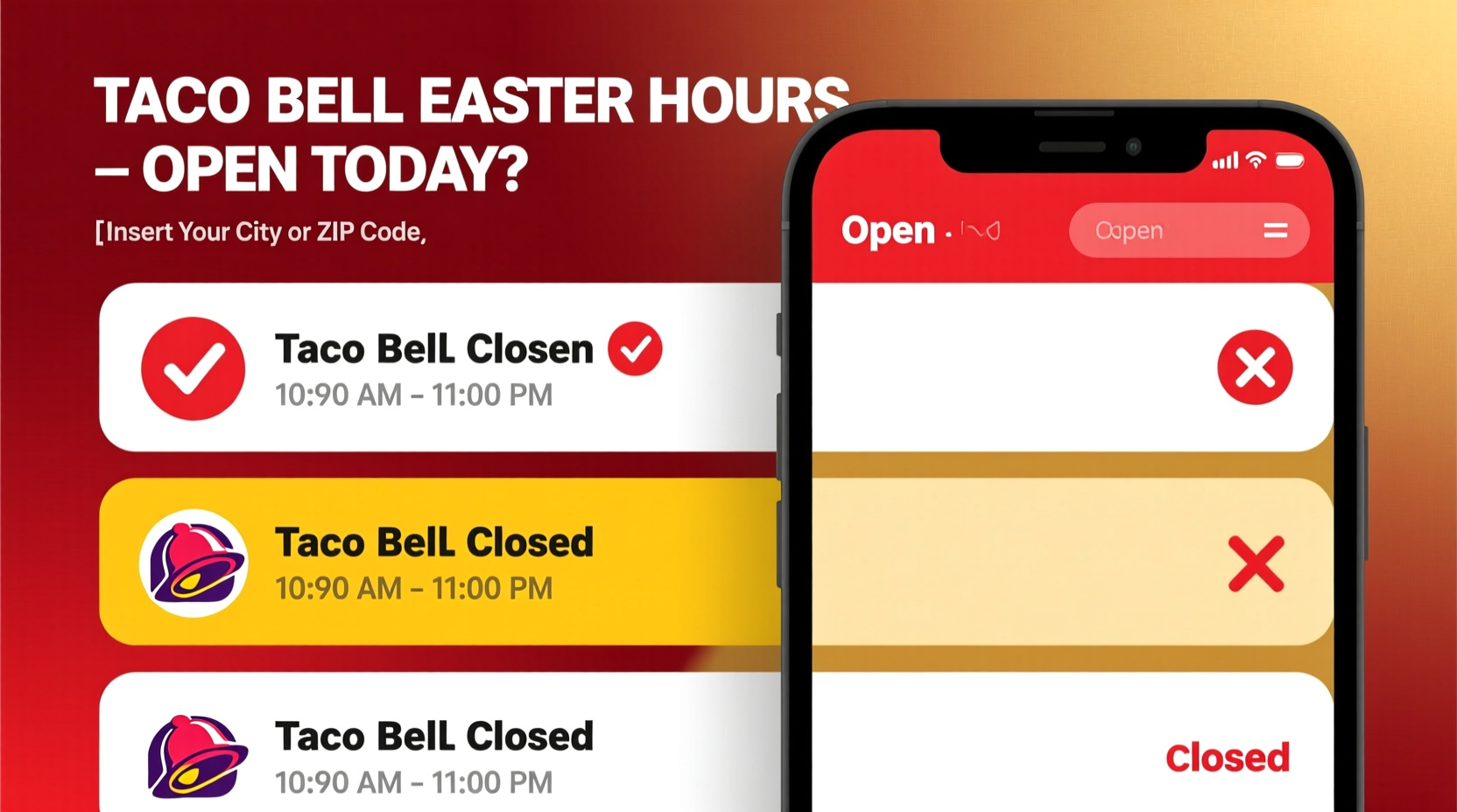 is taco bell open today on easter