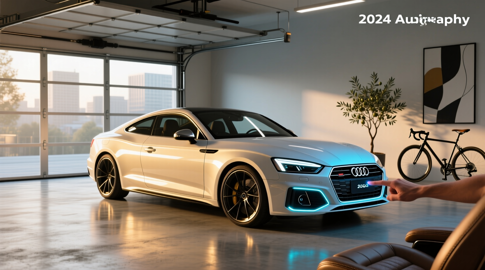 Ambient light strip inside Audi A5 showing illuminated contour lines along door panel