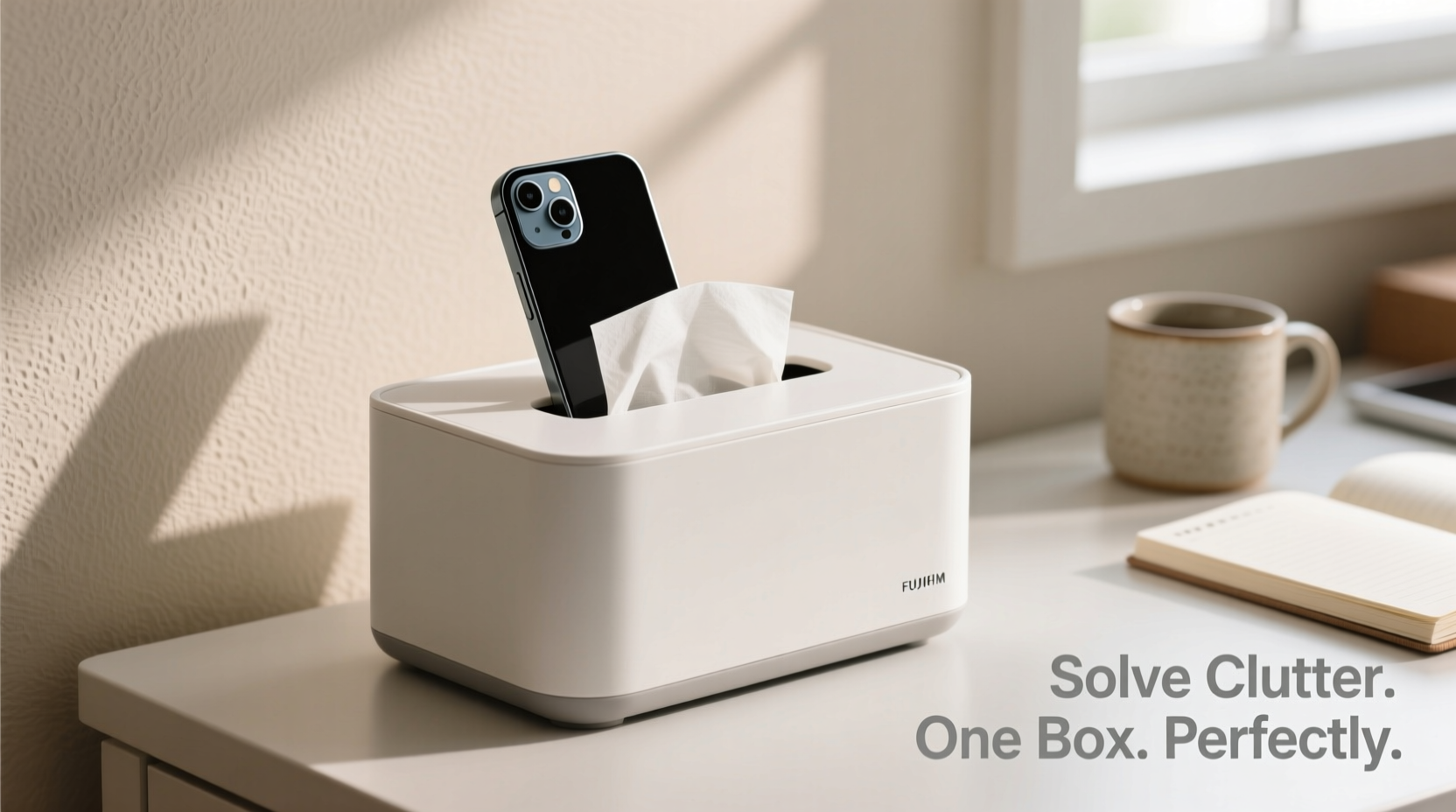 minimalist tissue box or tissue box with phone holder which solves your clutter problem better