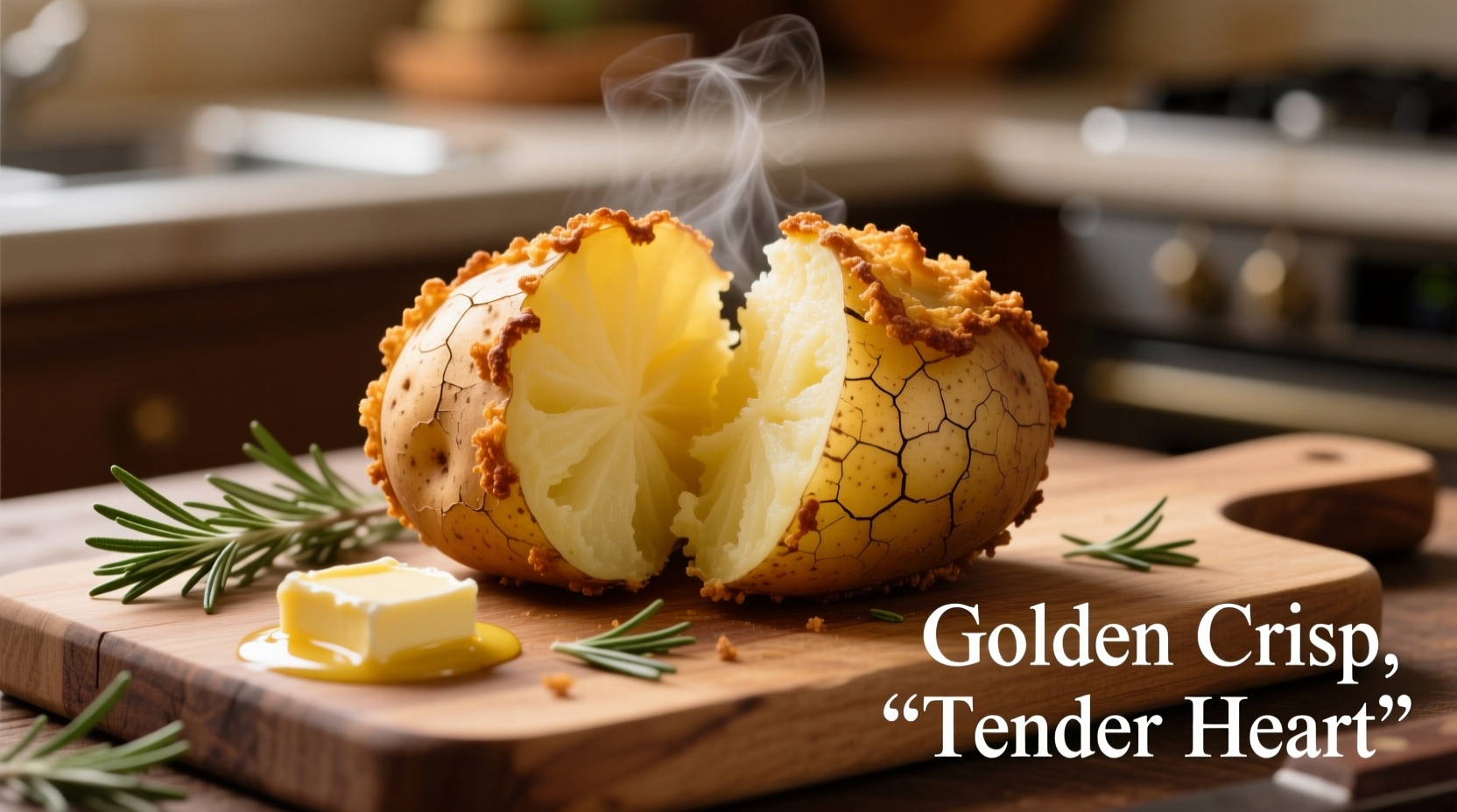 Perfectly bloomed potato with crispy edges and tender center