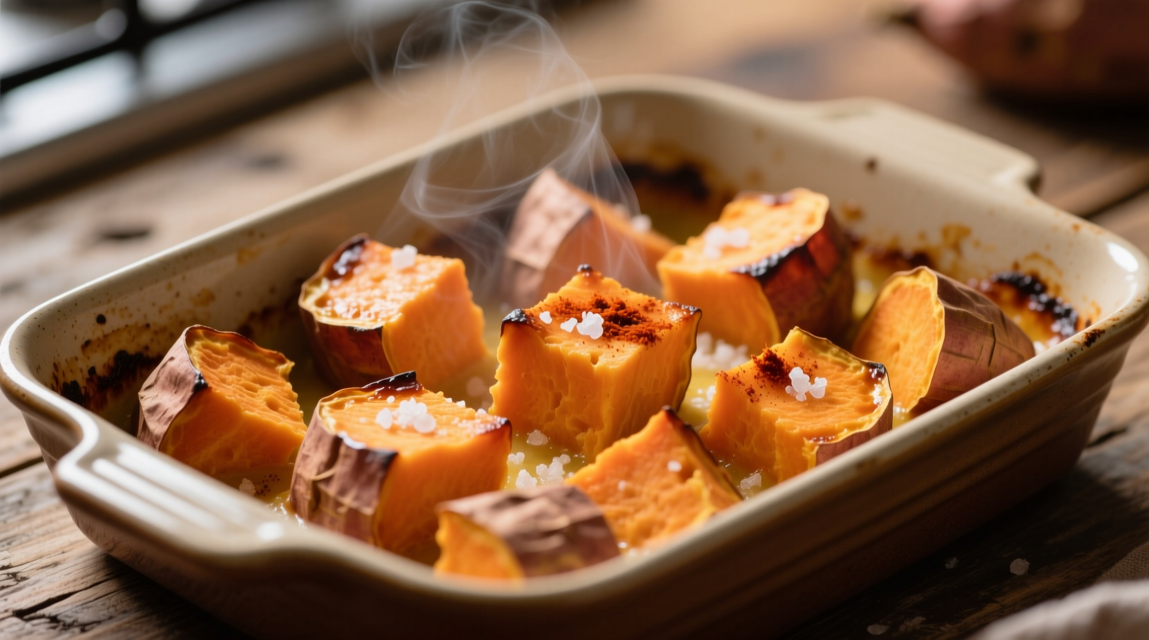 sweet potato cubes baked