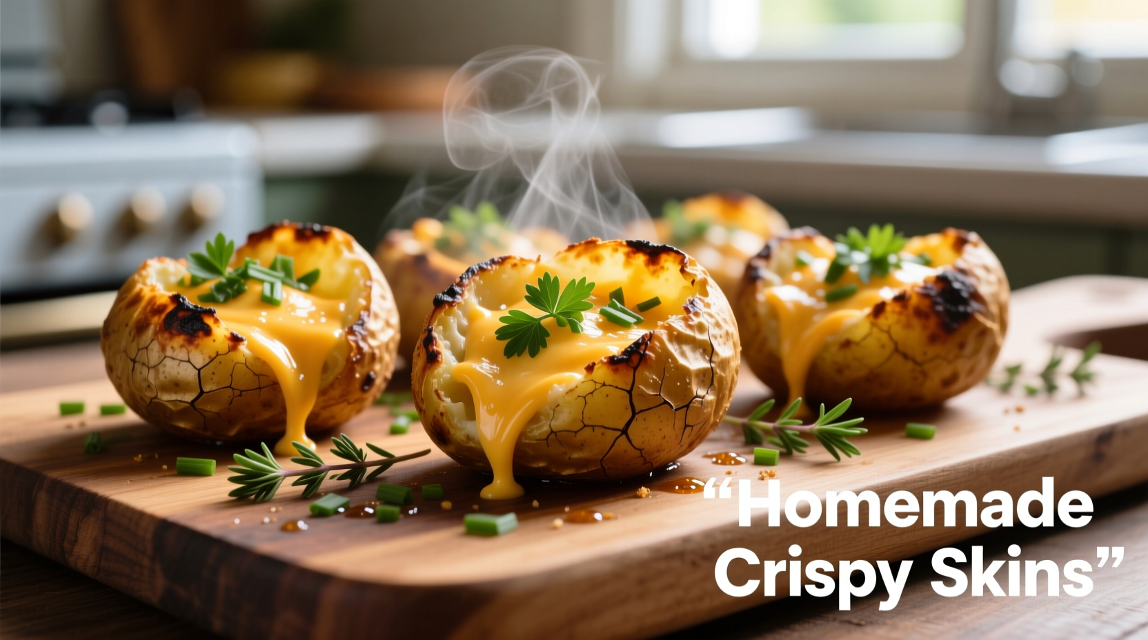 Crispy mini potato skins with cheese and herbs