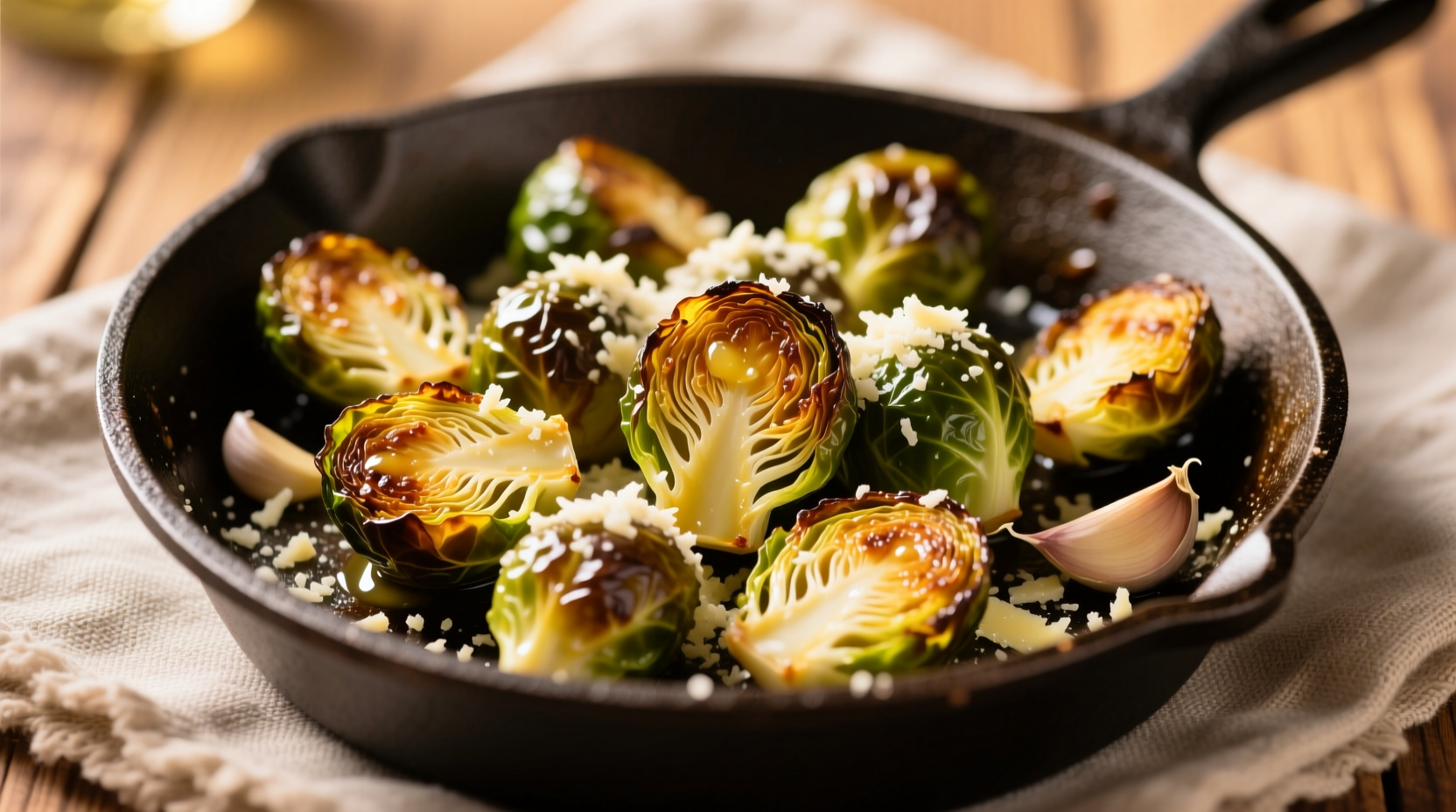 Crispy roasted brussel sprouts with garlic and parmesan