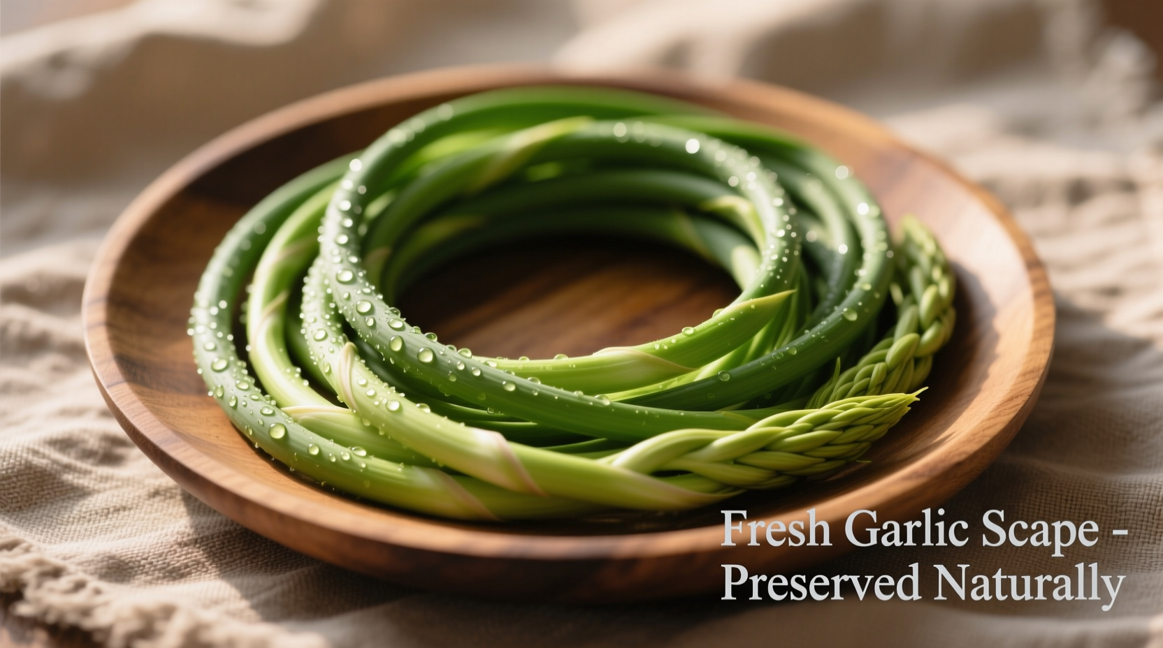 Fresh garlic scapes arranged for preservation