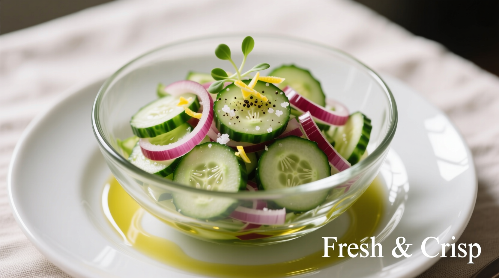 Fresh cucumber and onion salad in glass bowl