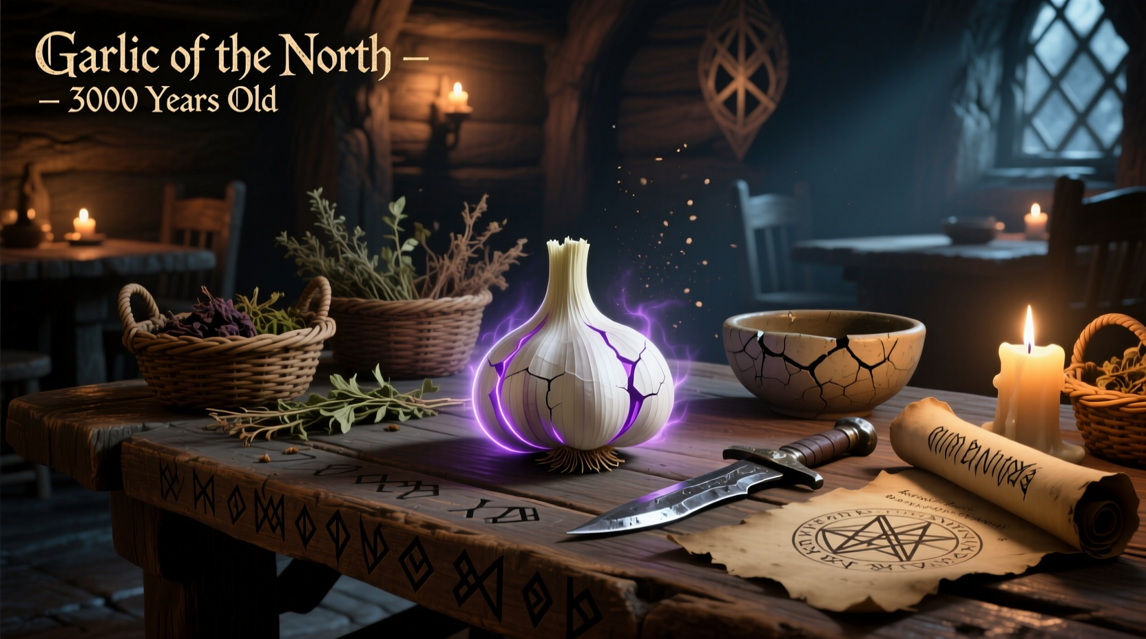 Skyrim garlic ingredient on wooden table