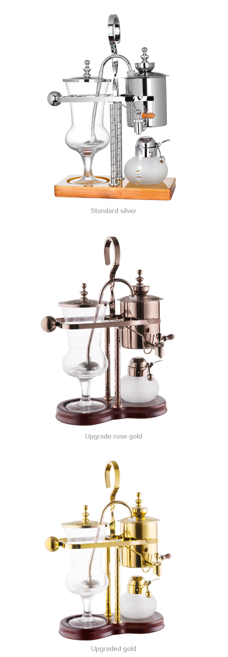 Belgische Rose Gold Royal Koffiemachine Balans Sifon Koffiepot voor 2-4 Personen Belgische Sifon Koffiezetapparaat Vacuümpot