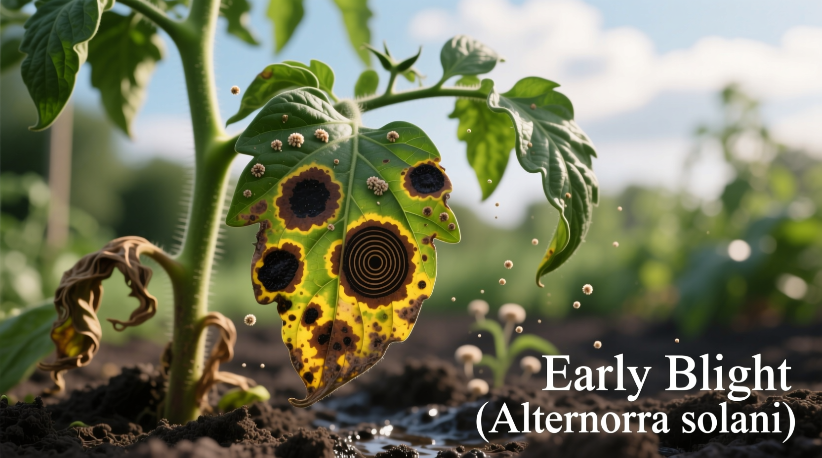 Tomato plant showing early blight symptoms on leaves