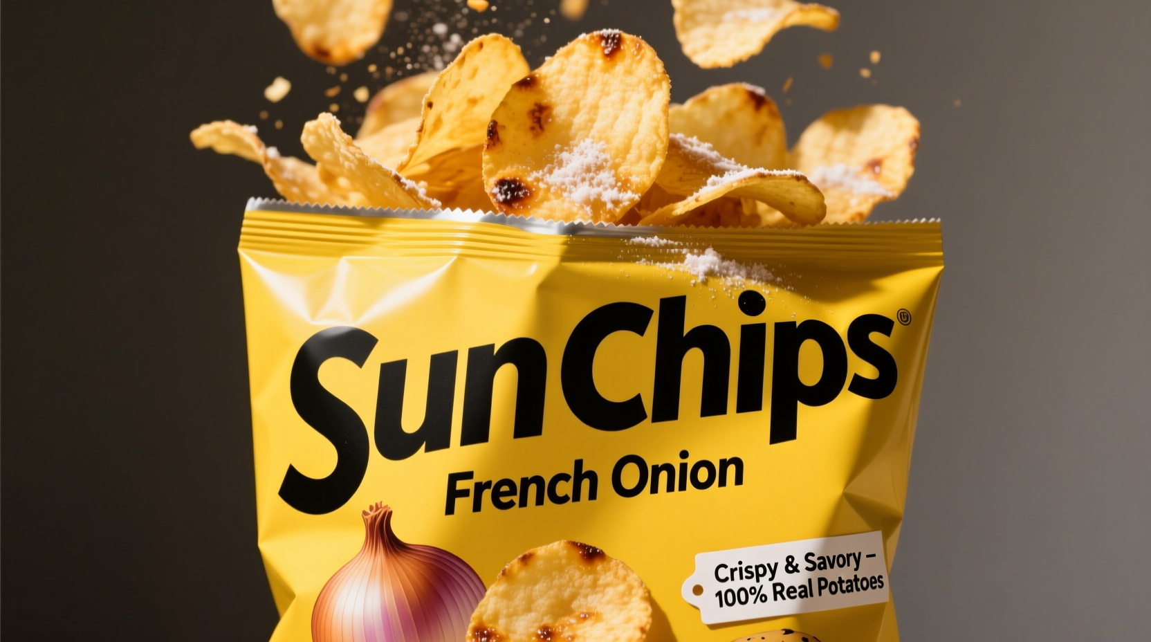 Sun Chips French Onion bag showing golden chips