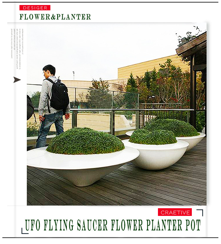 Modern Large Fiberglass UFO Flying Saucer Flower Planter Pot for Garden  Decoration  Indoor & Outdoor Use