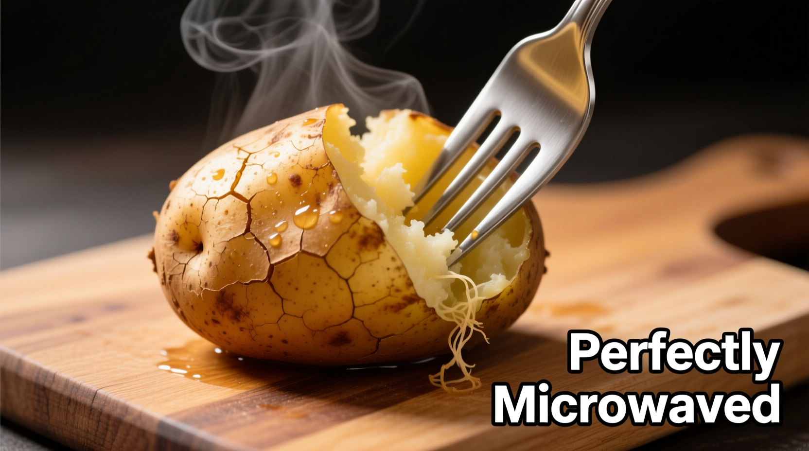 Perfectly microwaved potato with fork test