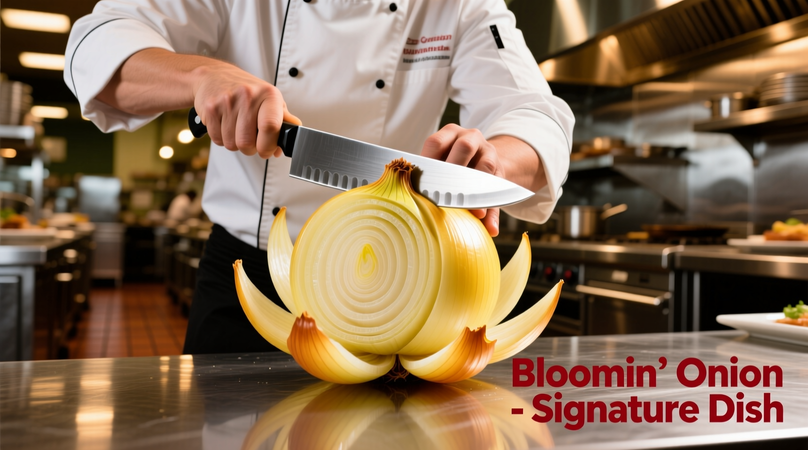 Bloomin onion maker cutting through yellow onion