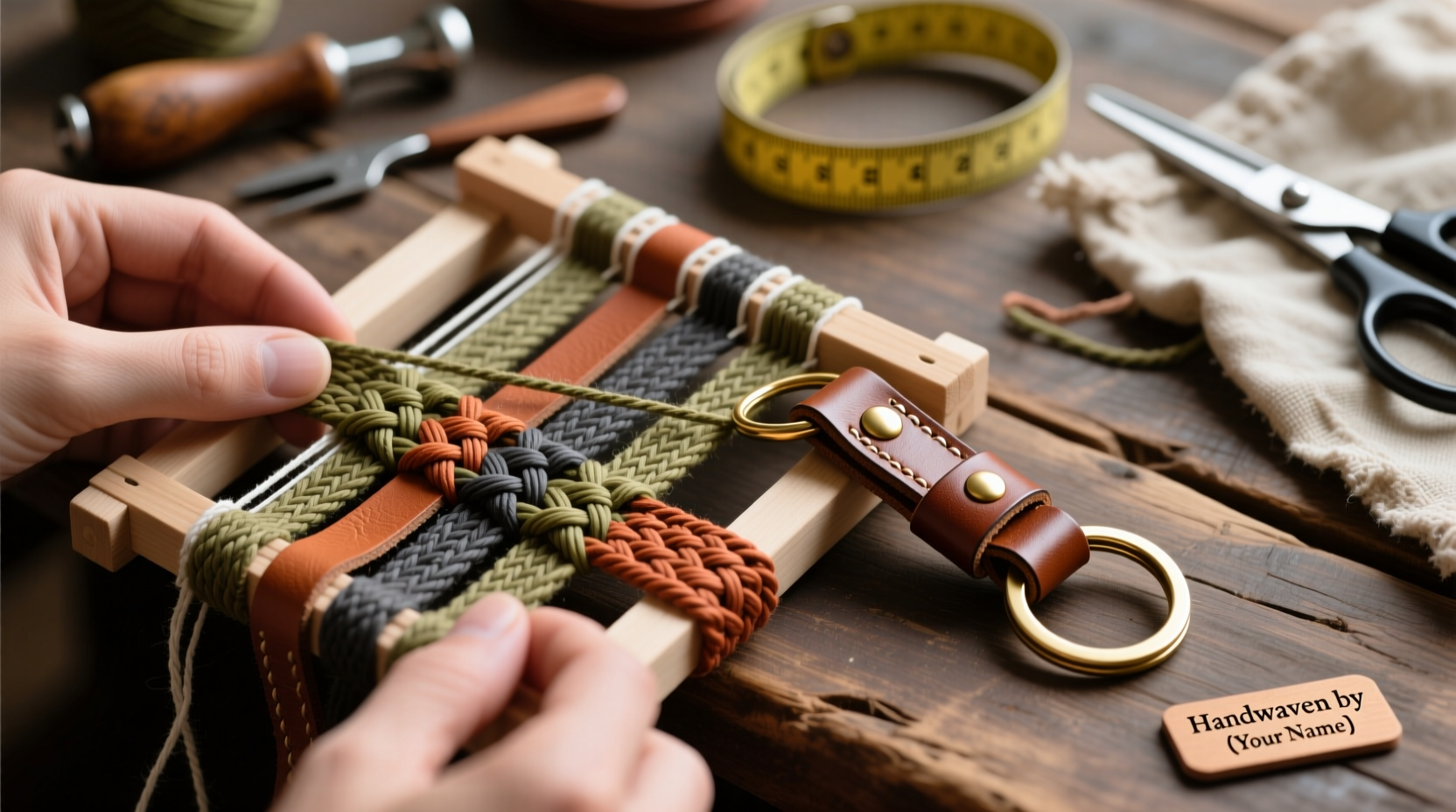 step by step guide to crafting a stylish leather keychain using weaving materials 2