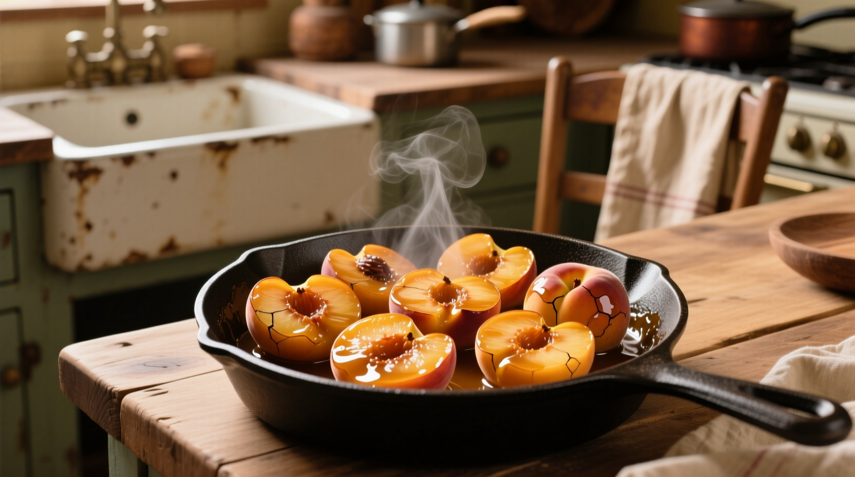 caramelized skillet peaches