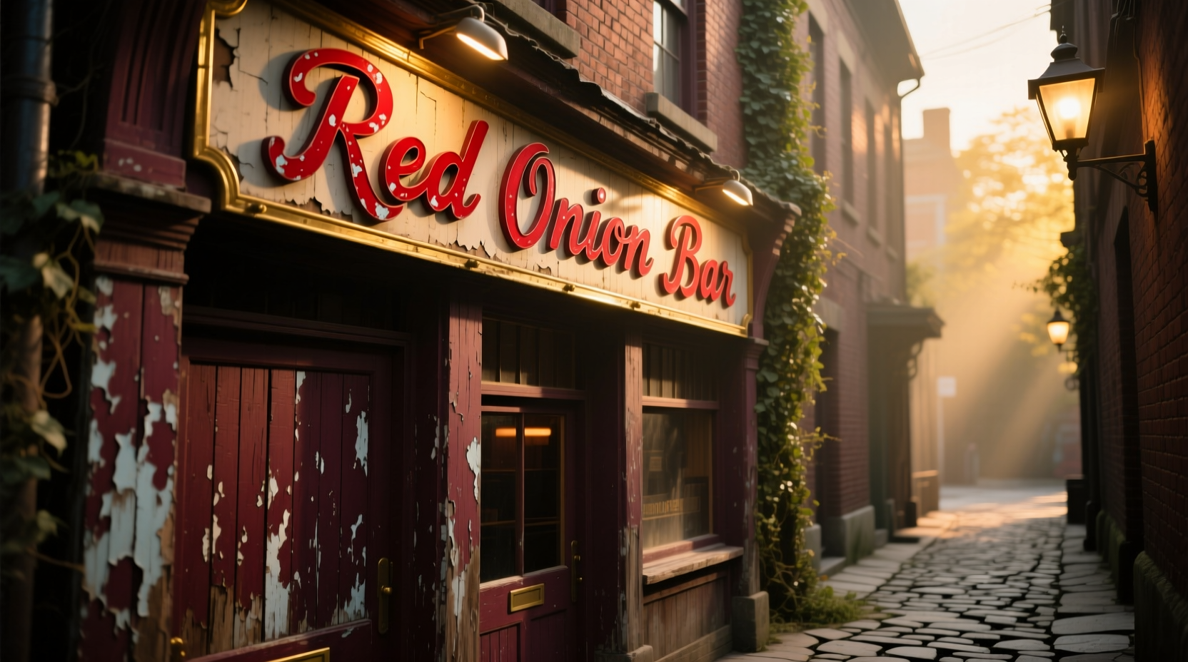 Historic Red Onion Bar facade with wooden exterior and vintage signage