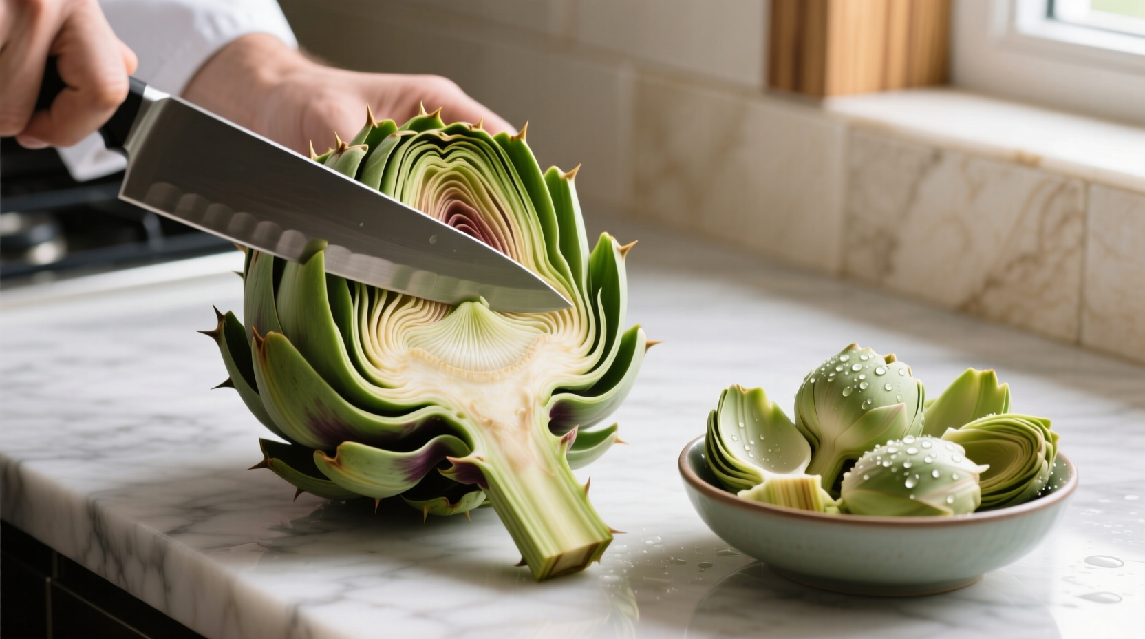 how to prepare cut trim clean artichokes hearts