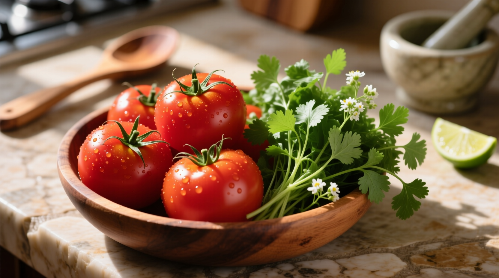 Roma tomatoes and fresh cilantro for salsa making