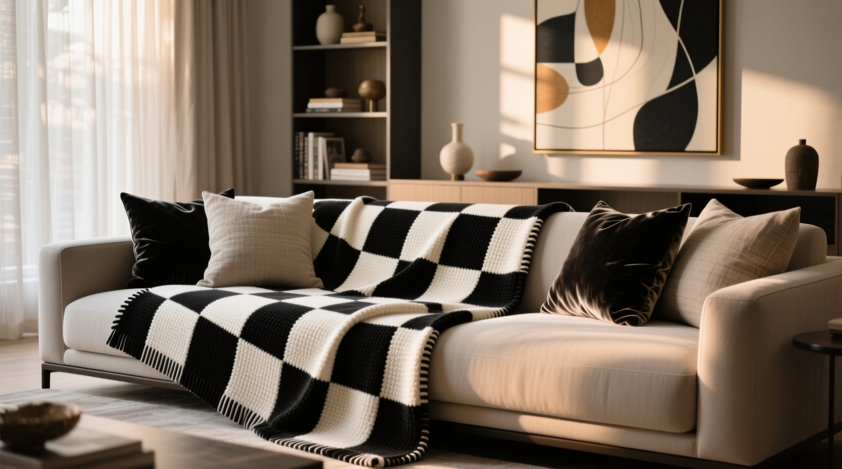 expert tips to effortlessly style a checkerboard throw blanket on your couch