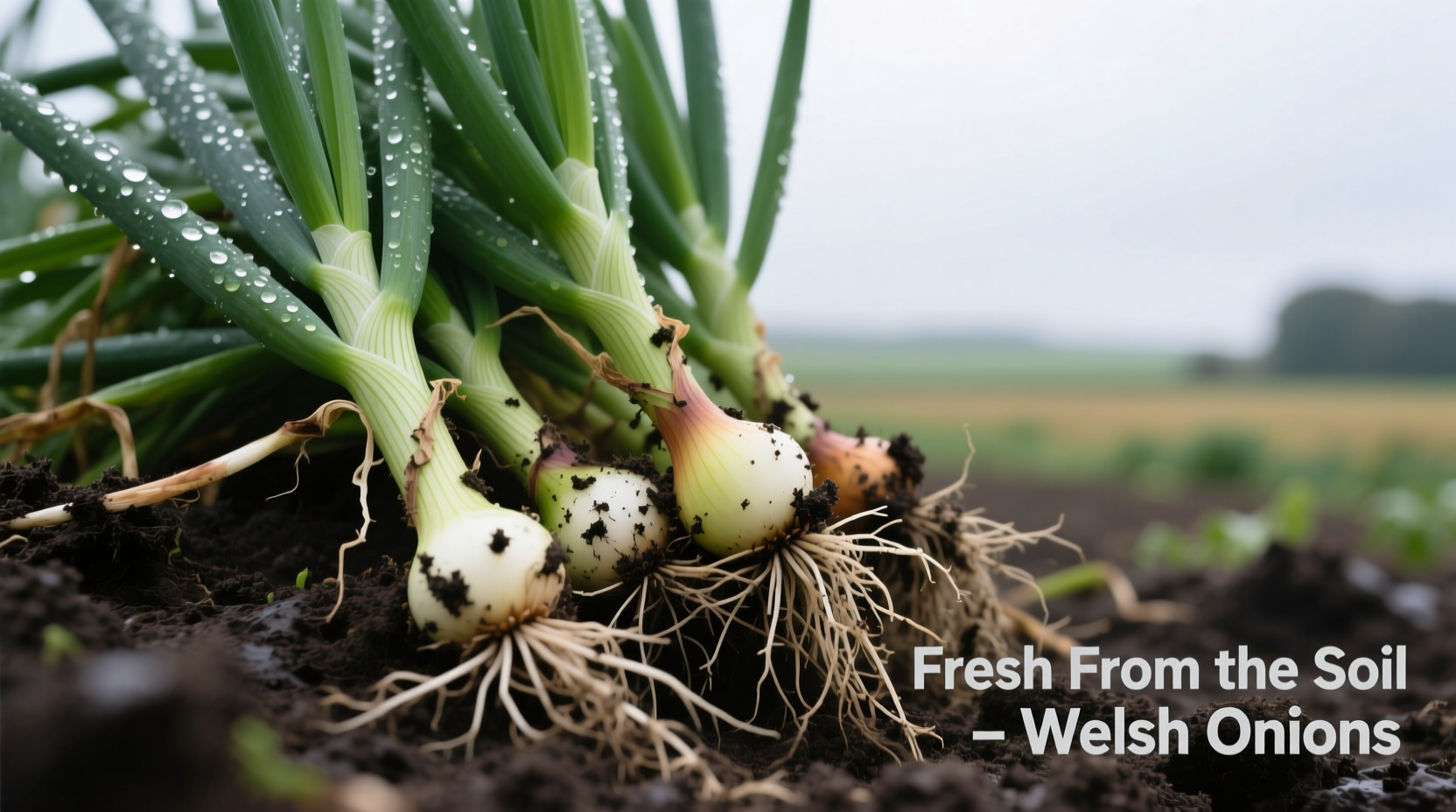 Freshly harvested Welsh onions with soil