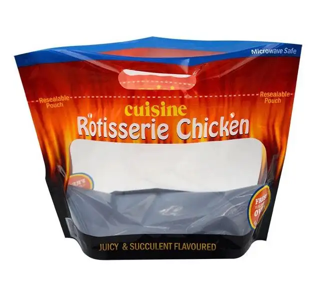 La carne asada plástica de encargo de los alimentos de preparación rápida asó a la parrilla bolsos del pollo del rotisserie del material microwavable
