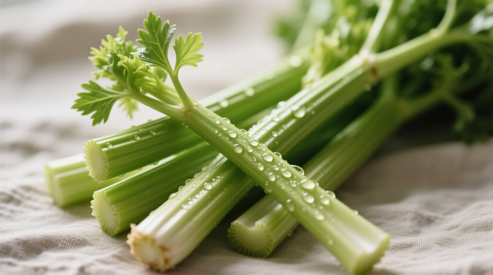 Fresh celery ribs showing individual stalks and leafy greens