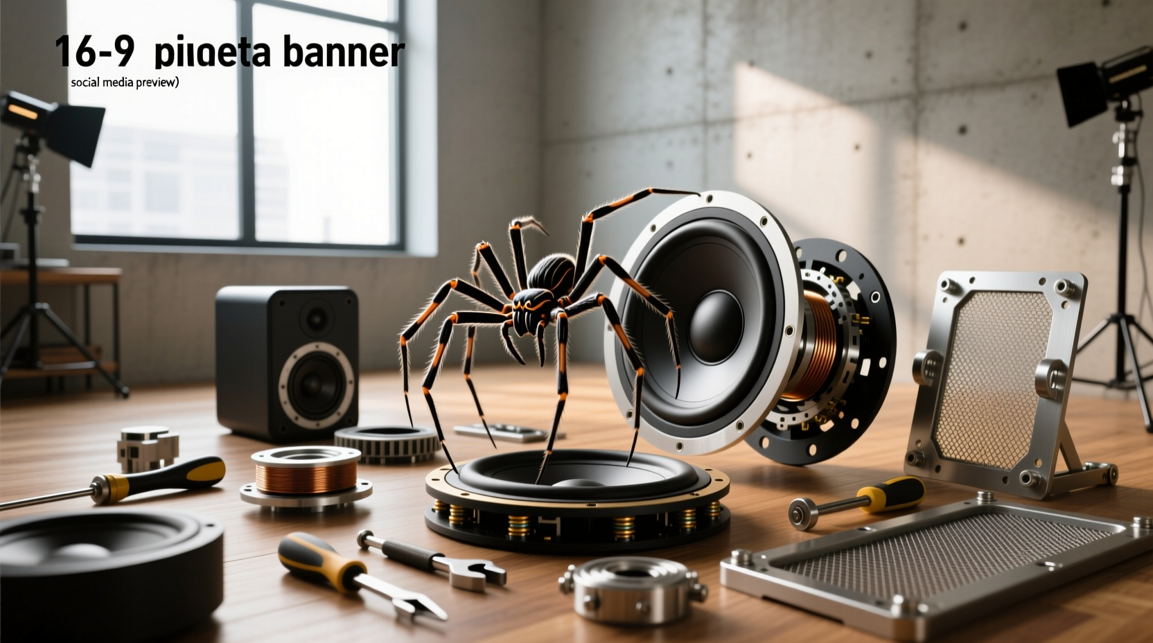 Diagram labeling key parts of a subwoofer including cone, surround, spider, voice coil, and basket