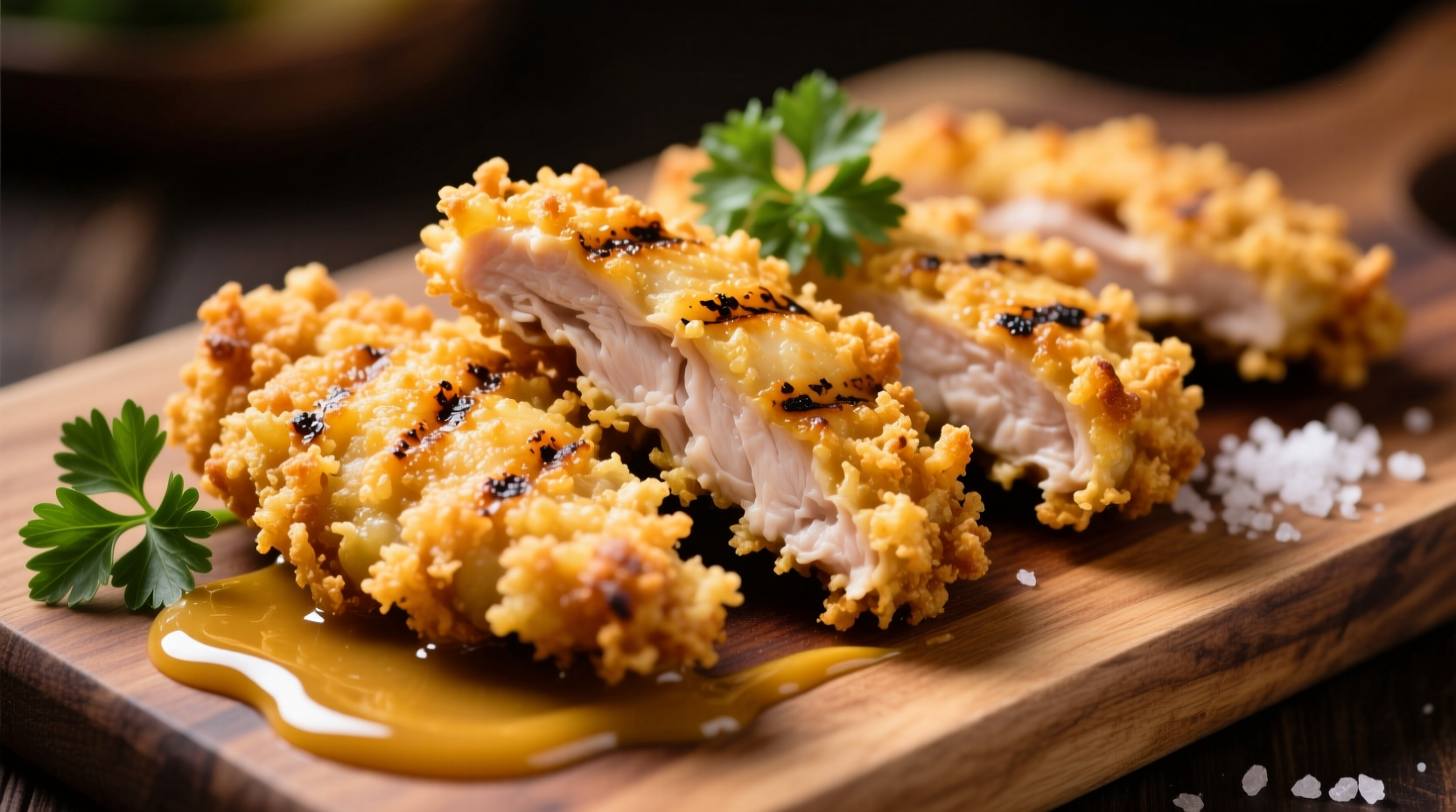 Crispy chicken cutlets with golden potato flake coating