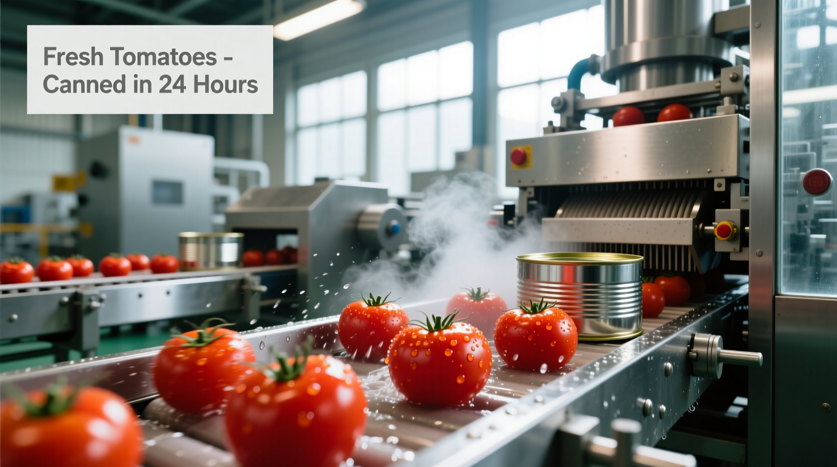 Fresh tomatoes being processed for canning