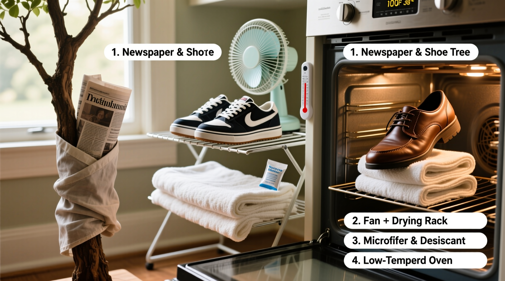 effective methods to dry wet shoes quickly without causing damage