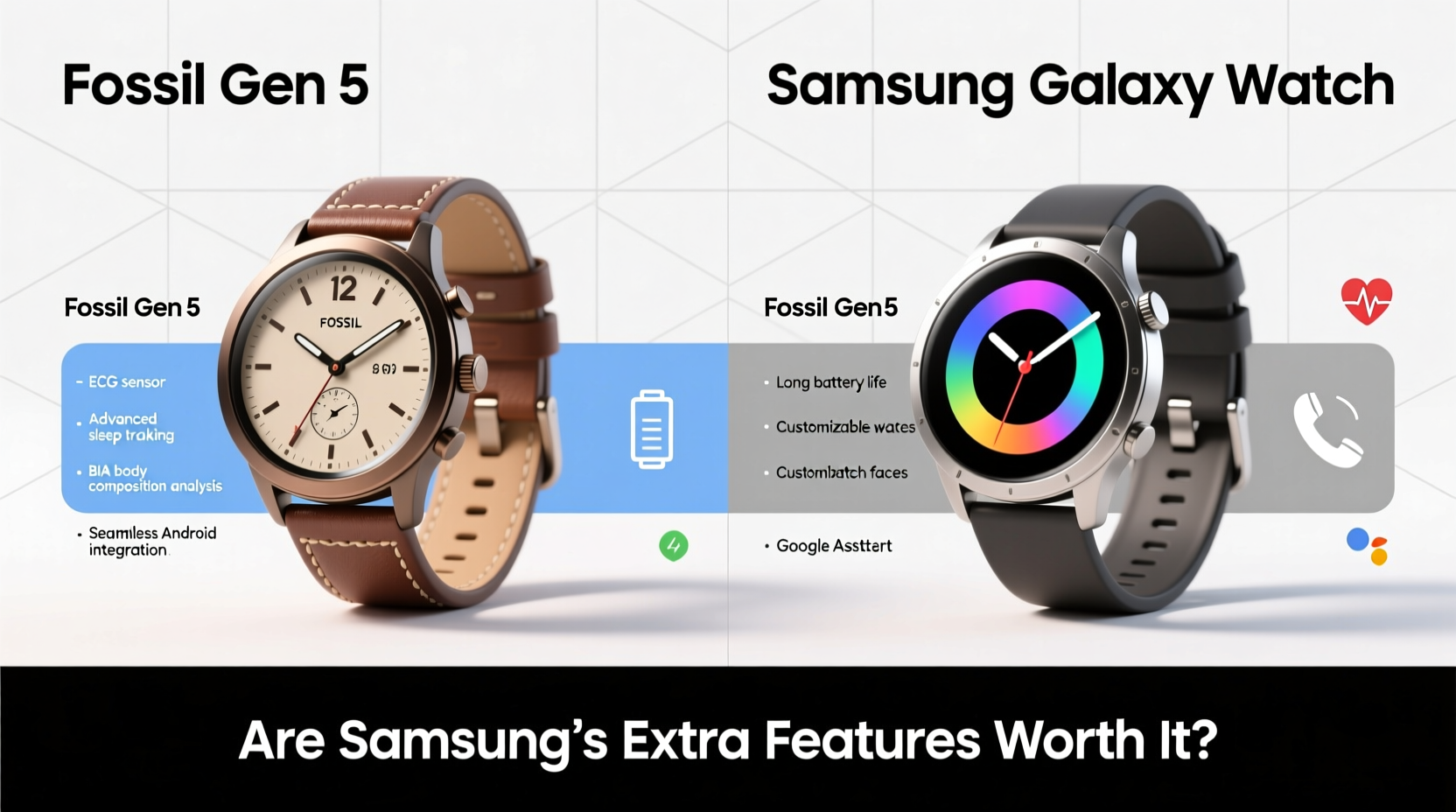 fossil gen 5 vs samsung galaxy watch are samsungs extra features actually worth it