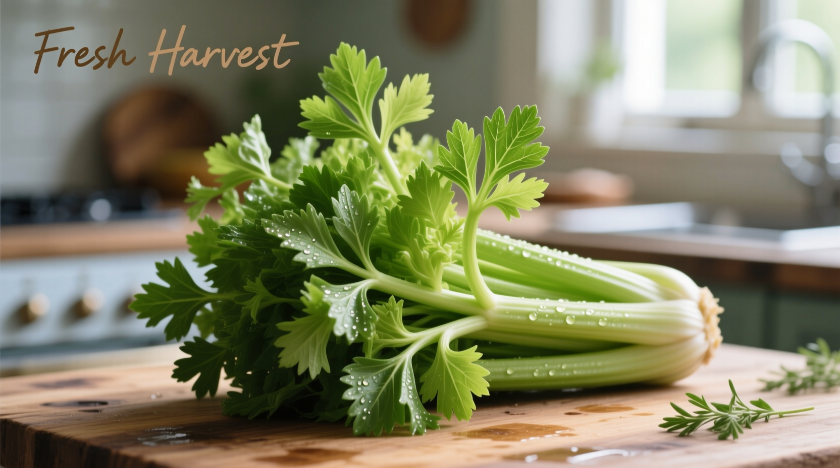 Fresh celery bunch with vibrant green leaves