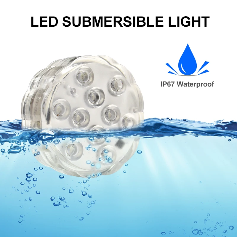 10 LED Remote Controlled RGB Submersible Light Battery Operated Led Aquarium Submersible Lights