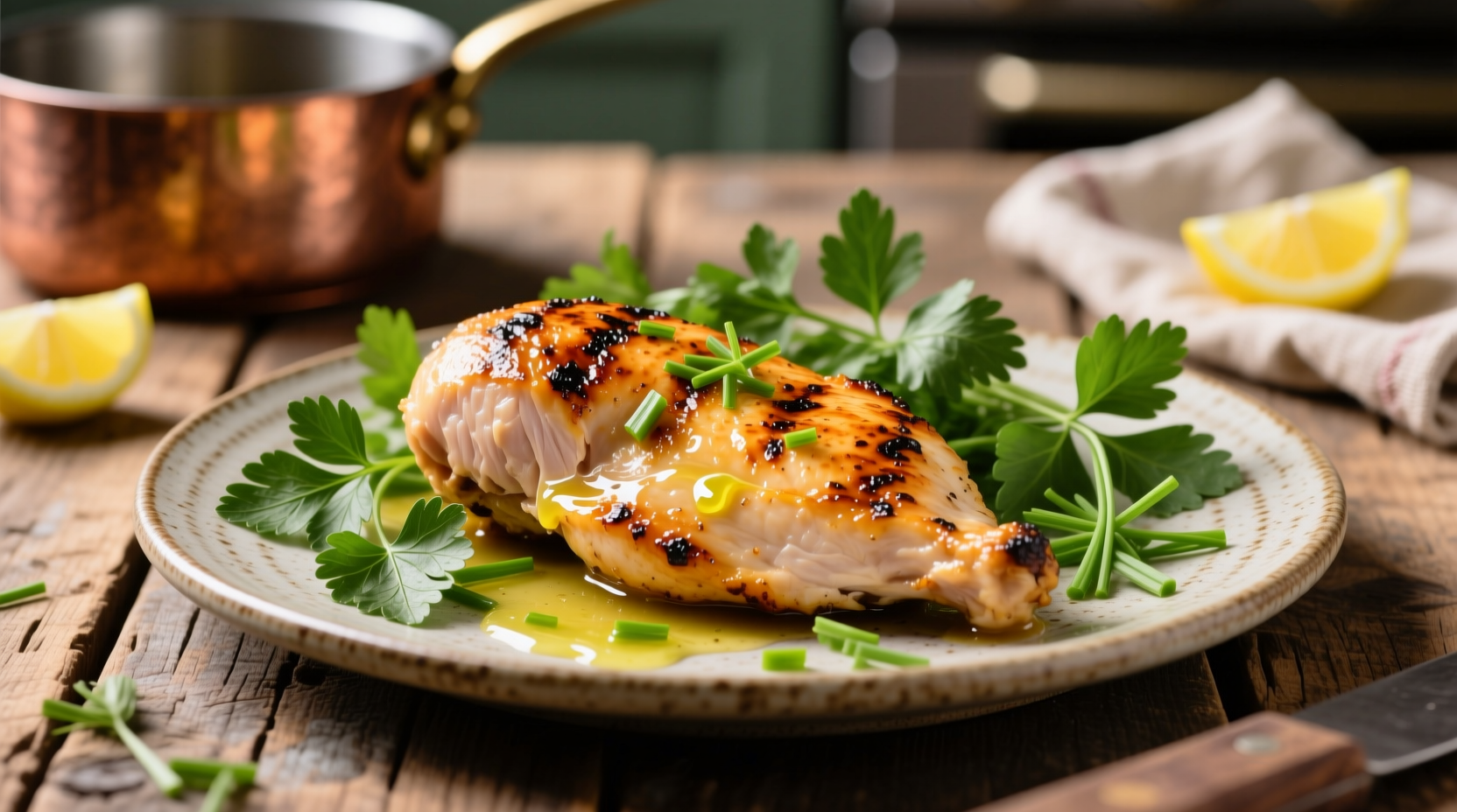 Perfectly seared garlic lime chicken with fresh herbs