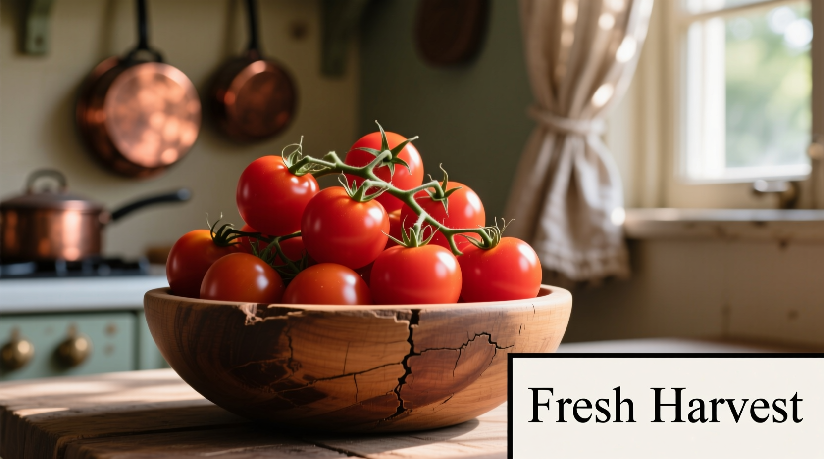 Fresh cherry tomatoes in a wooden bowl