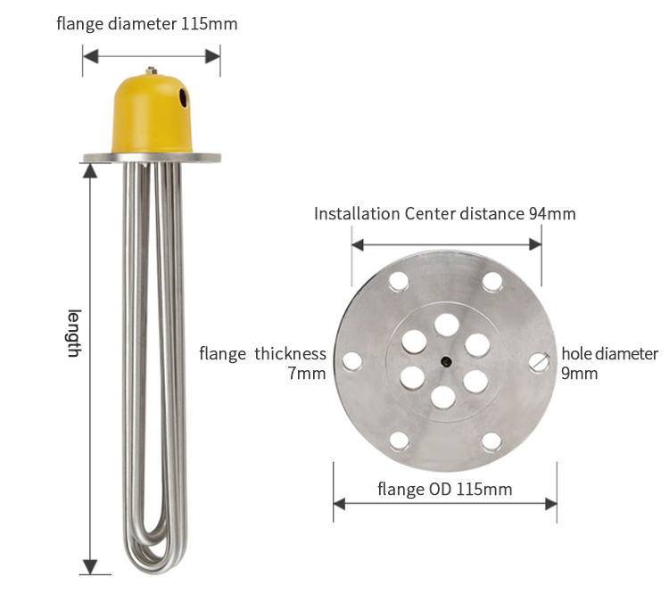 élément de chauffe tubulaire de bride électrique de l'eau de chaudière d'immersion d'acier inoxydable de 220v 3000w