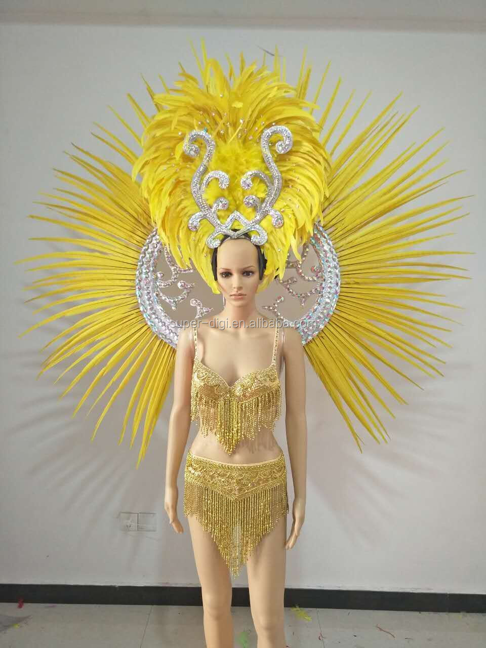 Yellow Gold Samba Dance Costume with Butterfly Feather Wings
