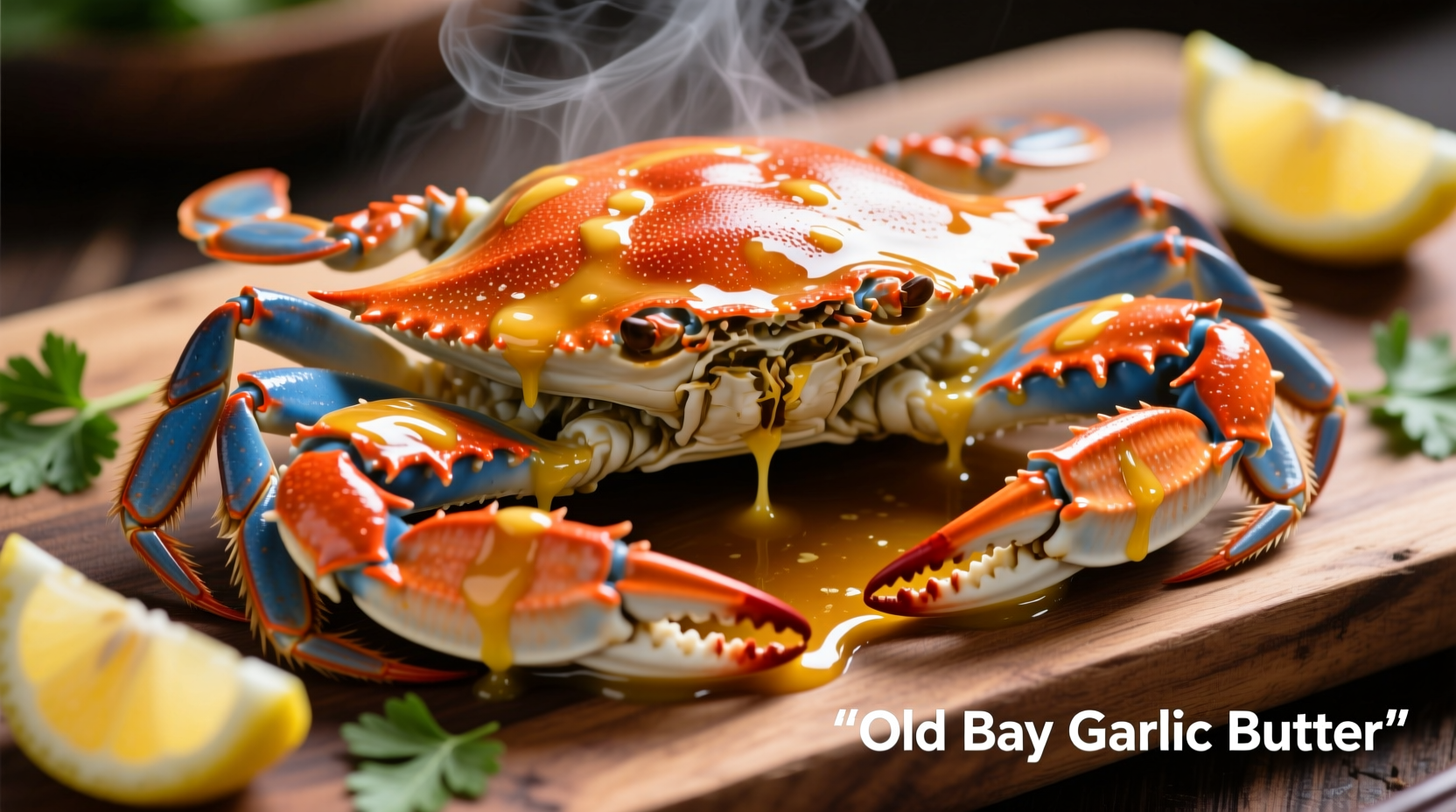 Old Bay garlic butter spread on steamed crabs